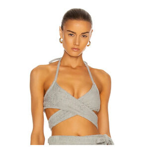 Atoir The Ora Crop Top Women 8 Flint Grey Terry Cloth Bikini Wrap Tie Waist